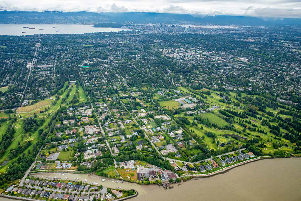 Aerial view of Vancouver showing the city skyline and surrounding neighborhoods